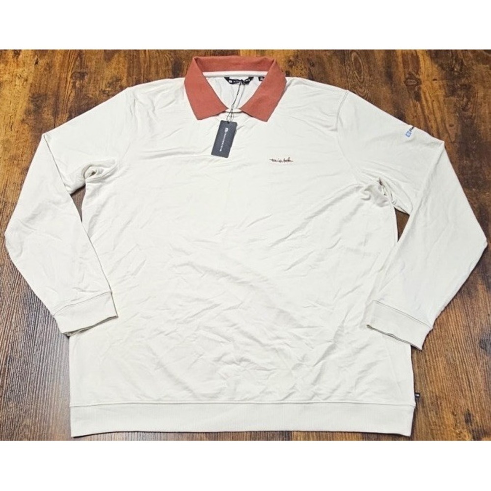Travis Mathew Embroidered Light Cream Long Sleeve Men's Polo Size 2XL NWT